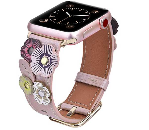 V-Moro Flower Leather Bands för Apple Watch