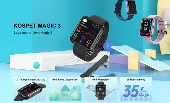 Kospet Magic 3 Smartwatch - Sportig widescreen-skärm bärbar