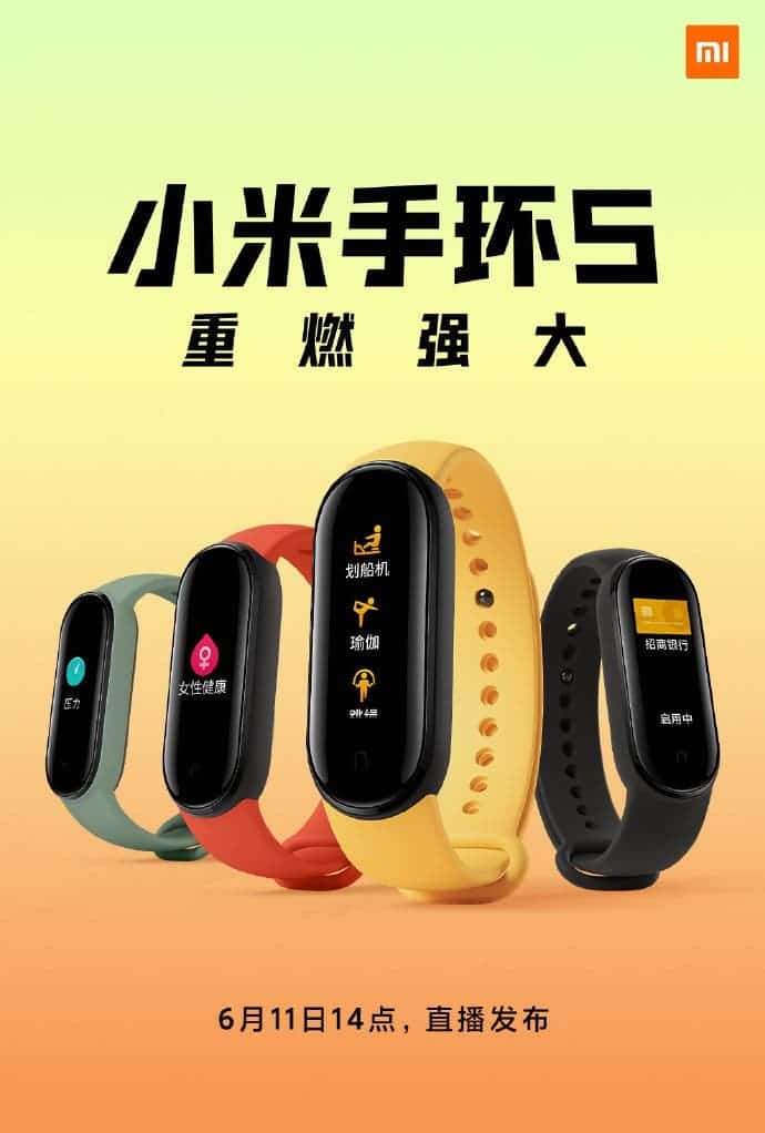 Xiaomi Mi Band 5 - Bild visar olika färgband och design